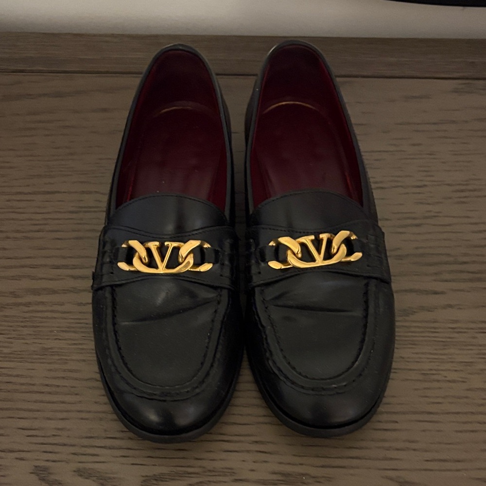 Valentino Garavani Black Loafers with Gold Logo